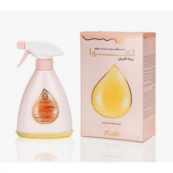 معطر الجو رصاصي برفيوم اكوا زينة الفرش - خالي من اثيل الكحول ( معطر للغرفة والشراشف) 375مل برائحة منعشة ومثالية للمنزل والسيارة