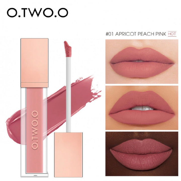 او تو او - أحمر شفاه سائل مطفي - درجة روج سائل ثايت قلوص apricot peach pink 01 - متوفر في توب جيت