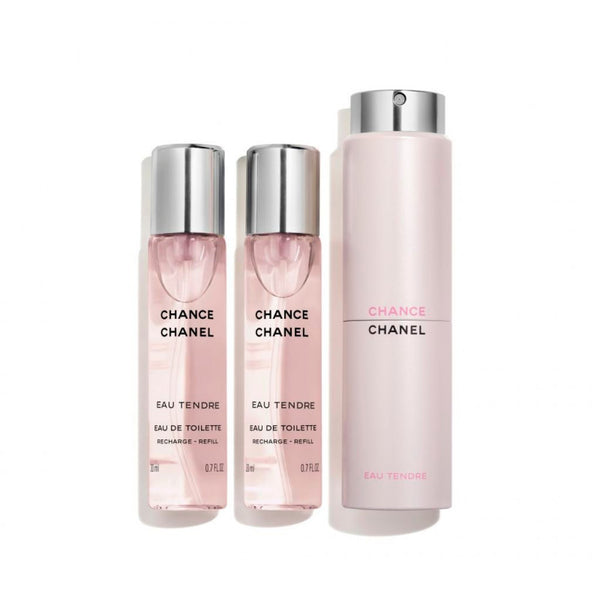 شانس - طقم عطور راقٍ - شانيل شانس او تيندر - أو دي تواليت (نسائي) 20X3 مل مجموعة السفر 1 قابل للتعبئة + 2 غيار - متوفر على توب جيت