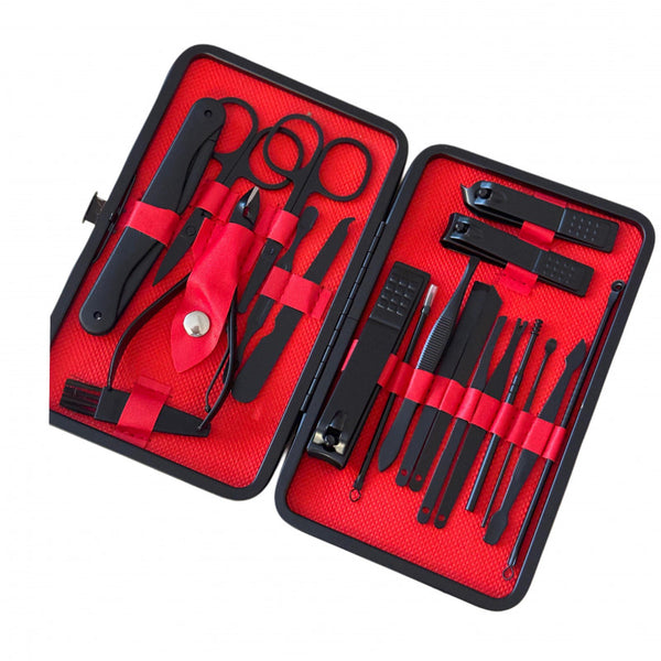 مجموعة مانيكير وباديكير، مجموعة قص أظافر من الفولاذ المقاوم للصدأ، مجموعة أدوات مانيكير احترافية مع حقيبة جلدية من البولي يوريثين للعناية بأظافر القدمين - أحمر - مجموعة مكونة من 20 قطعة