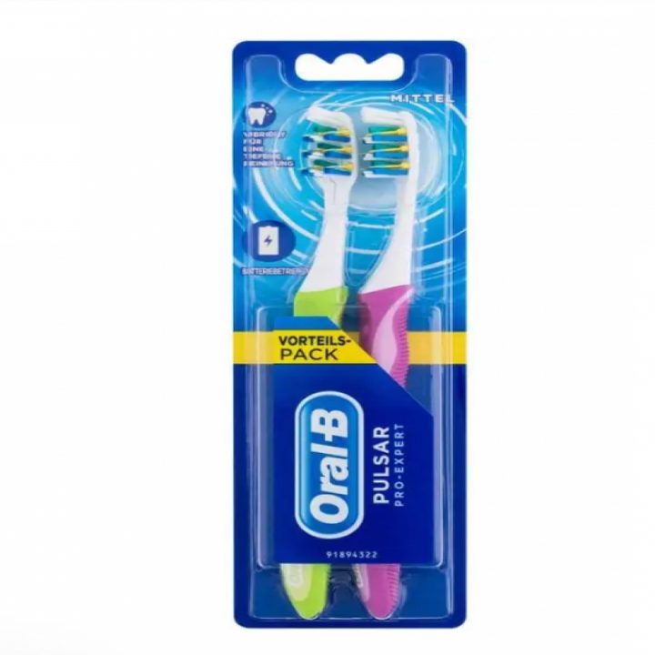 صورة اورال بي - فرشاة أسنان بولسار برو إكسبرت متوسطة 2 قطعة من توب جيت - العناية بالأسنان