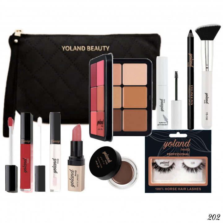 مجموعة مكياج توناي 202 – طقم مكياج مع شنطة سوداء – يحتوي على كنتور، روج، كحل، حواجب، رموش – توب جيت