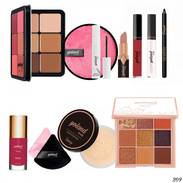 مجموعة مكياج توناي 209 – كنتور، أحمر شفاه، ظل عيون، كحل، قلوس، تنت، إسفنجة، بودرة – توب جيت